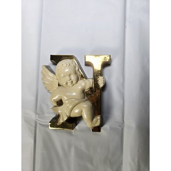 Vintage Christmas MCM Gold Plastic NOEL Cherubs Burwood Retro Cottage Core - Picture 3 of 8